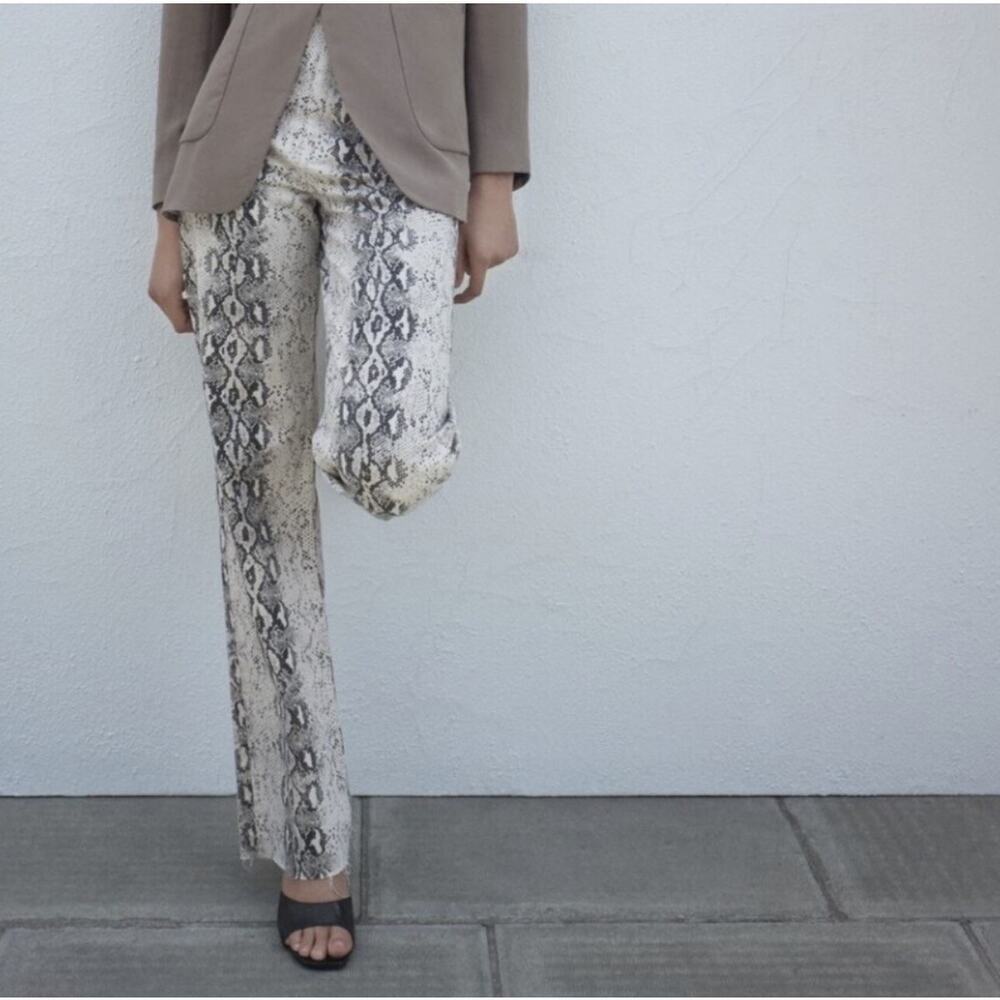 ZARA Straight Leg Snake Print Gray/Beige Jeans Maximalist Preppy Summer- Sz 12